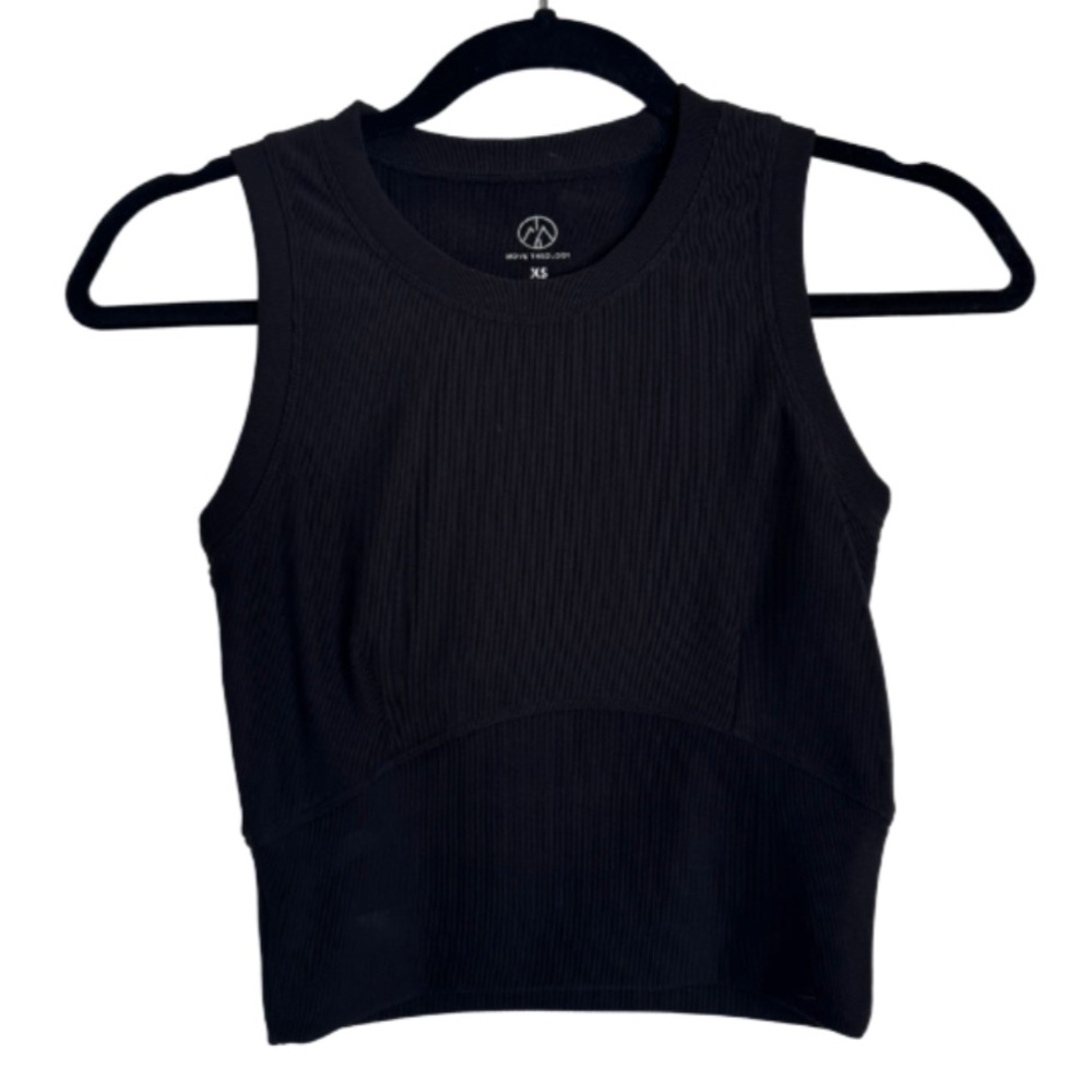 Move theology, sleeveless crewneck, black ribbed workout tank size XS